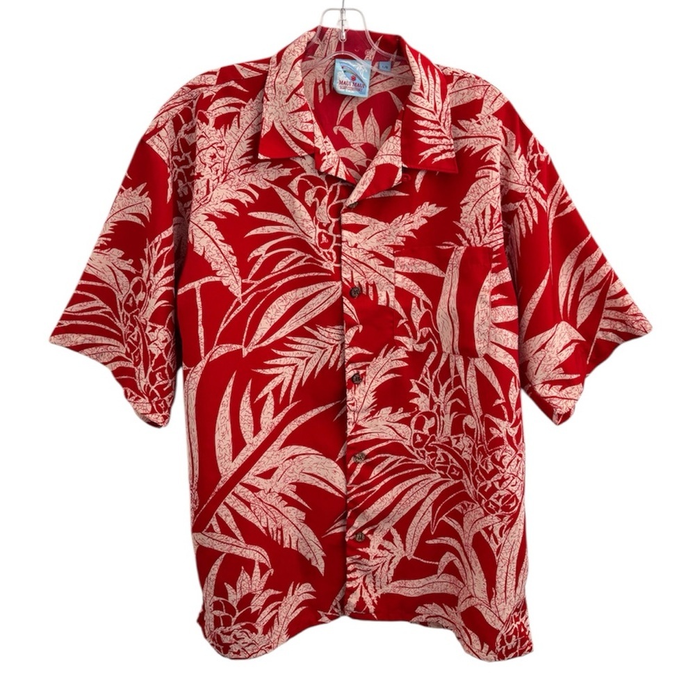 Maui Maui Surf Co Men’s Red White Pineapple Hawaiian Aloha Shirt Size Large
